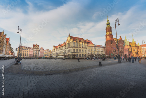 Panoramic view of Market Square with New and Old Town Hall - Wroclaw, Poland
