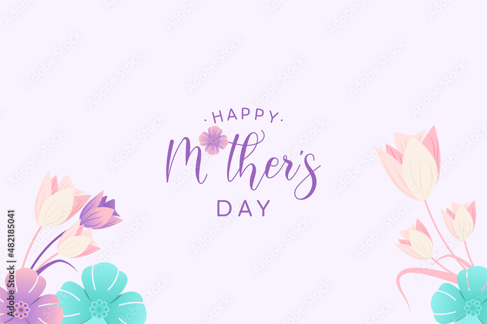 Happy mother's day greeting card with typography design and beautiful flower