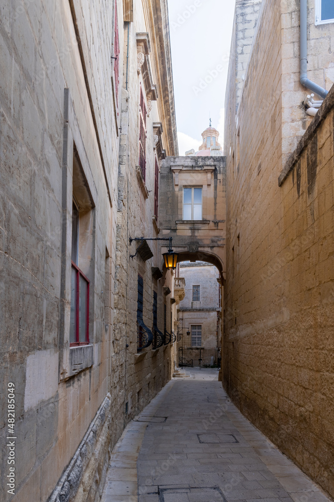 Mdina cobblestone medieval streets in Malta. Mediterranean Historic and touristic city