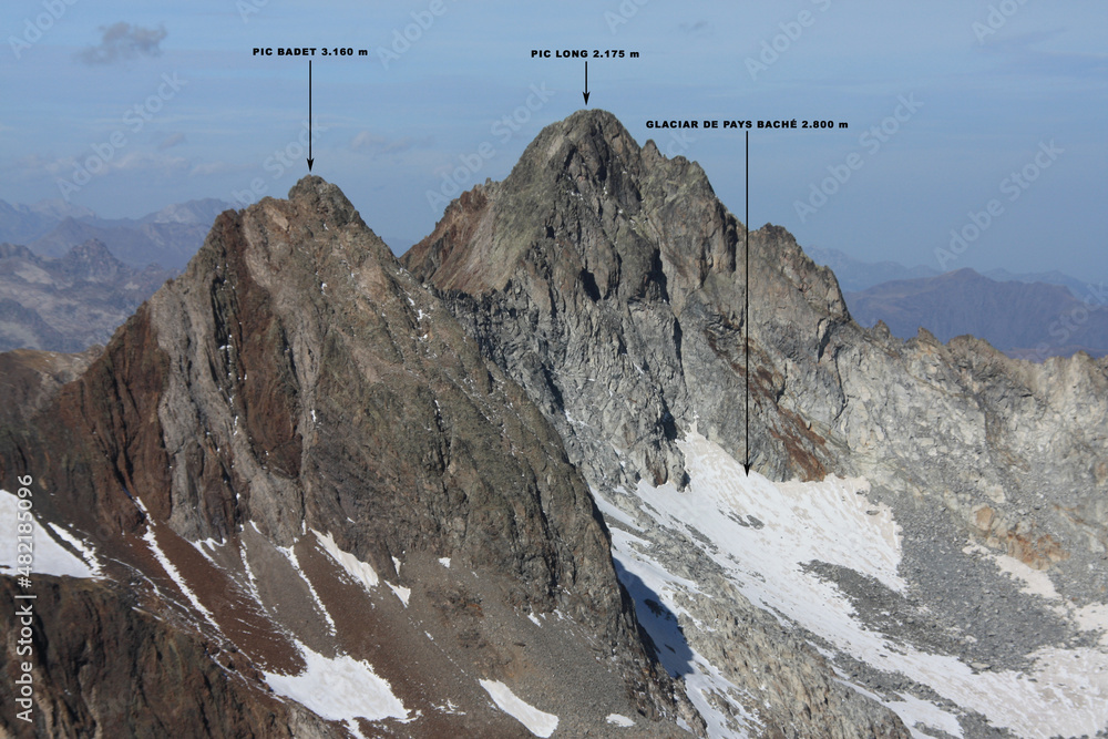 Pirineos Pic Long, Pic Badet y glaciar Pays Baché vista desde Campbieil