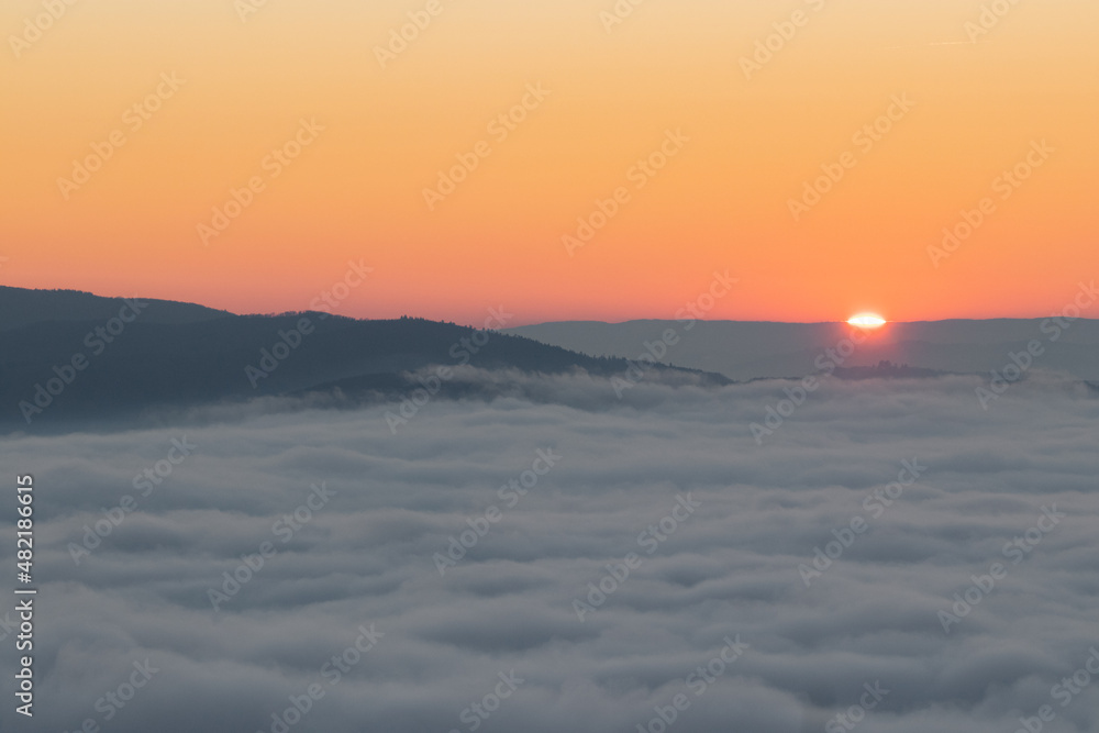 Sea of clouds over the Monts du Lyonnais - Lyon France Sea of clouds over the Monts du Lyonnais - Lyon France