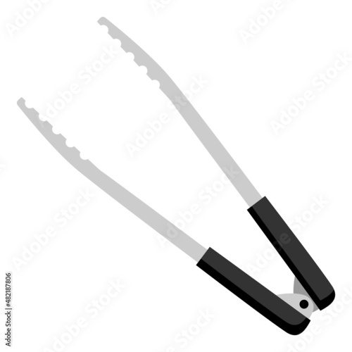 Illustration of steel cooking meat tongs. Stylized kitchen and restaurant utensil.