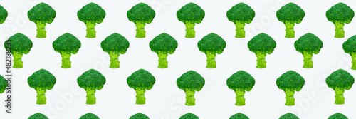 Green broccoli banner. Isolated broccoli on white background