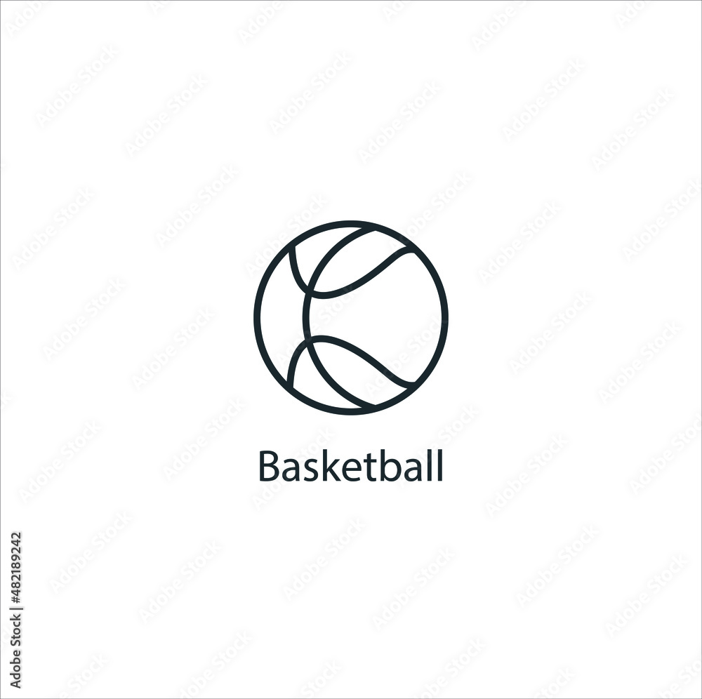 Basketball icon thin line stock illustration. Sports icon with name. Famous sports icon