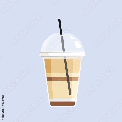 Take away ice coffee icon, cold frappe drink. Vector illustration for cafe menu