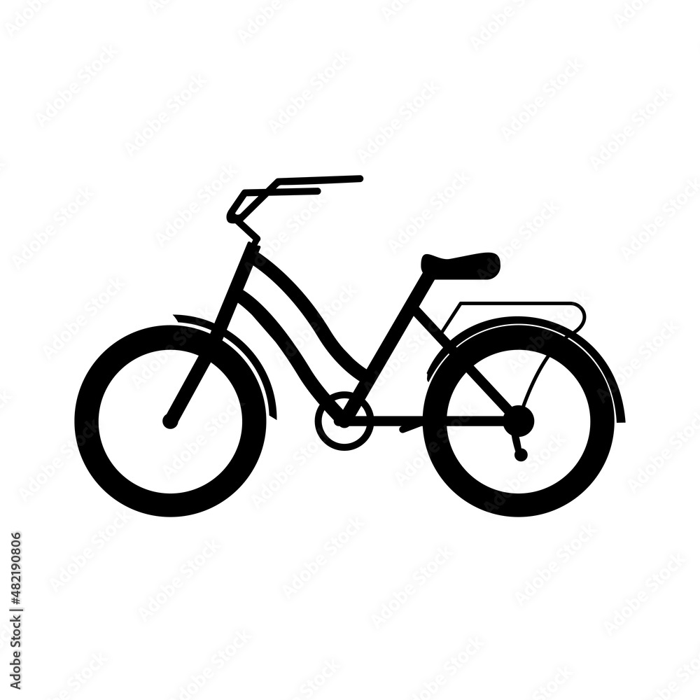 Black silhouette of a bicycle on a white background.
Black silhouette of a bicycle on a white background.