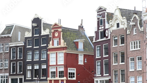 Amsterdam Singel Canal House Facades in Various Shades of Brown, Netherlands