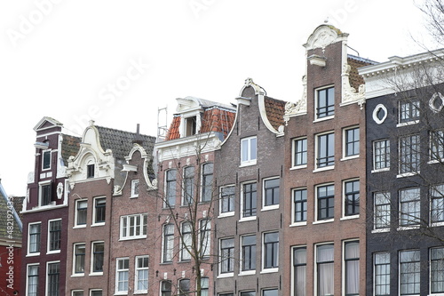 Amsterdam Singel Canal House Facades Close Up, Netherlands