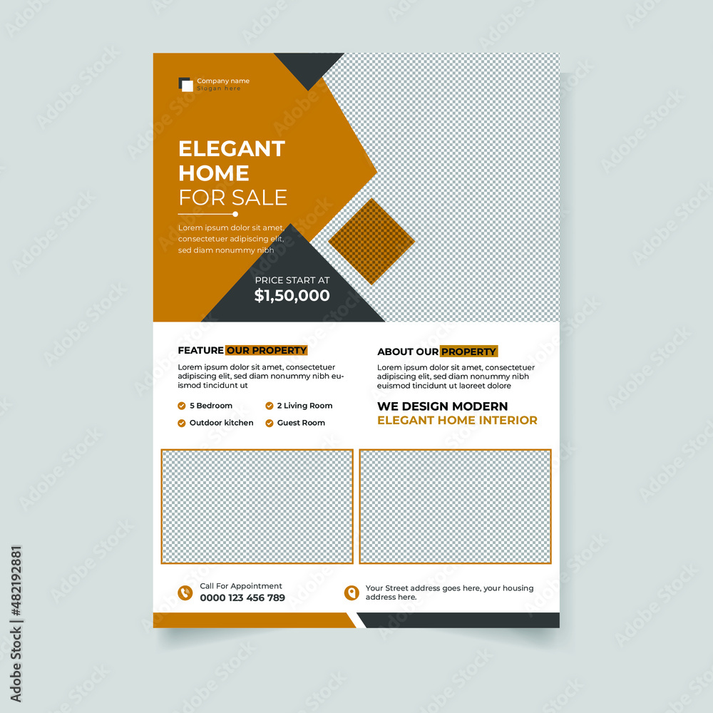 Modern elegant real estate property interior design a4 flyer Template Modern elegant real estate property interior design a4 flyer Template