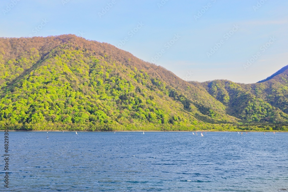 新緑の本栖湖 山梨県 新緑の本栖湖 山梨県