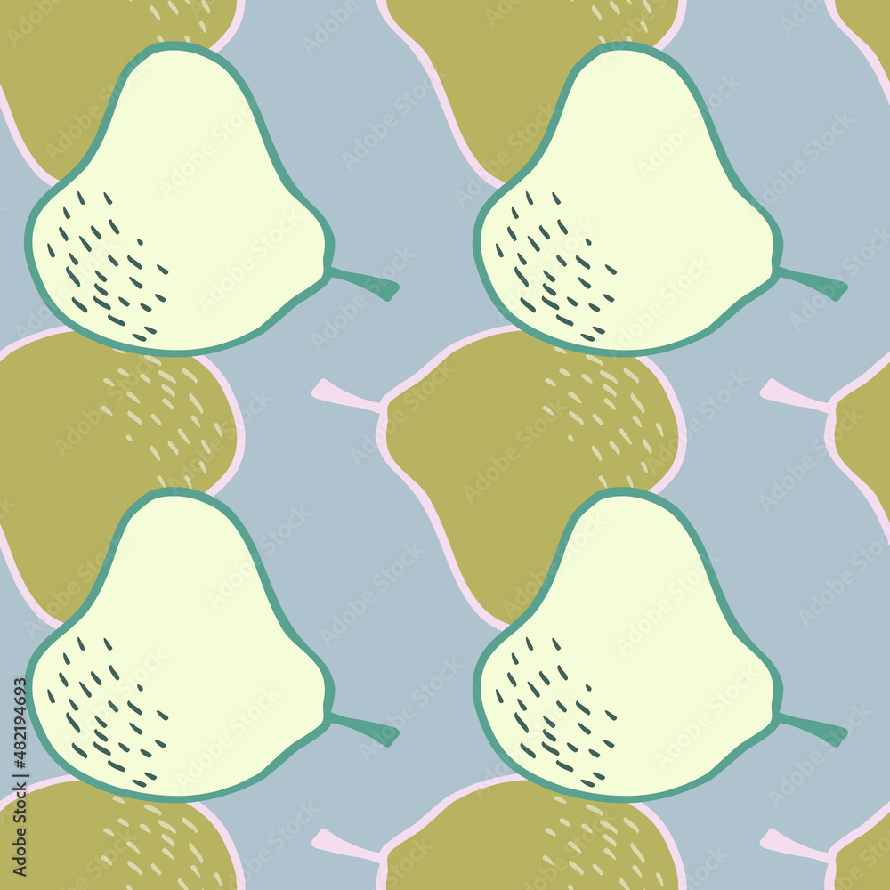 Doodle pear seamless pattern. Hand drawn botanical backdrop.
