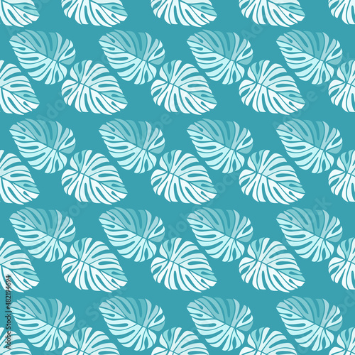 Tropical leaves seamless pattern. Monstera leaf background. Modern exotic jungle plants endless wallpaper.