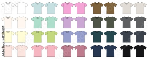Set of blank t shirt outline sketch. Apparel t-shirt CAD design collection.