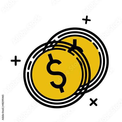 Money. Line Icon Vector. Payment system. Coins and Dollar cent Sign isolated on white background. Flat design style. Business concept.