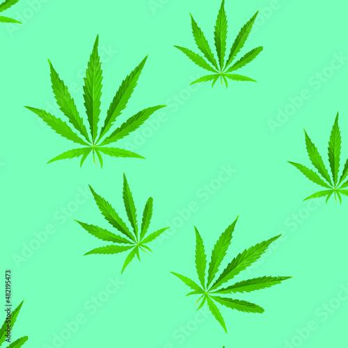 cannabis green leaf pattern on a green-blue background