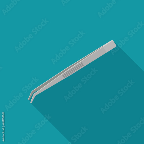 Tweezers illustration. Flat tweezers icon on blue background.