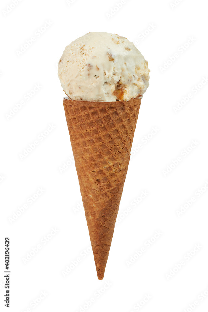 Ice cream scoop with cone isolated on white background Ice cream scoop with cone isolated on white background