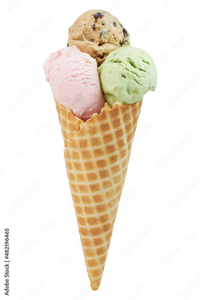 Ice cream scoop with cone isolated on white background Ice cream scoop with cone isolated on white background