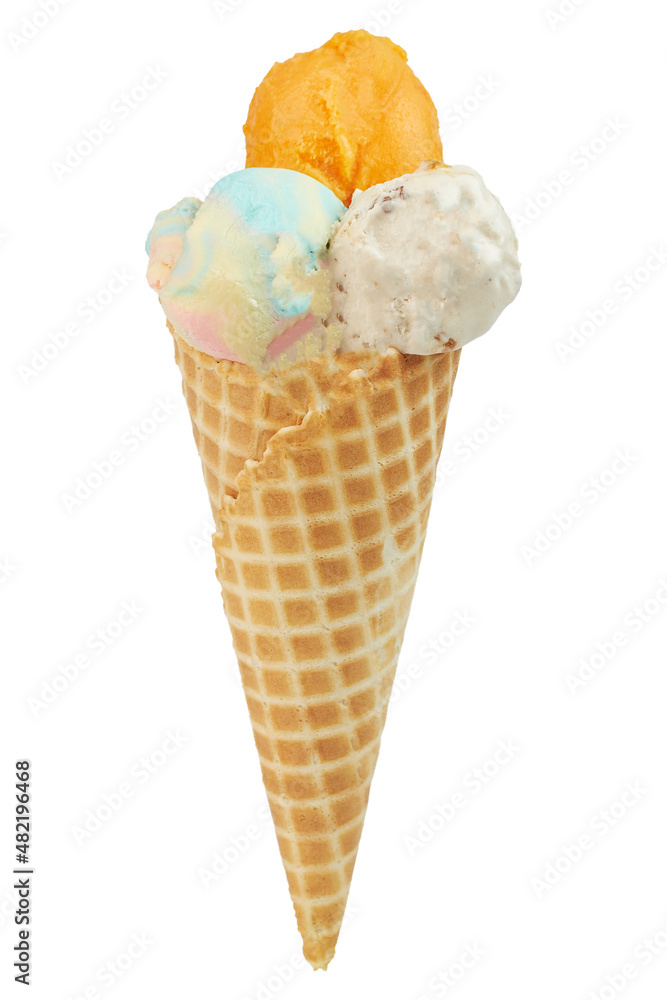 Ice cream scoop with cone isolated on white background Ice cream scoop with cone isolated on white background