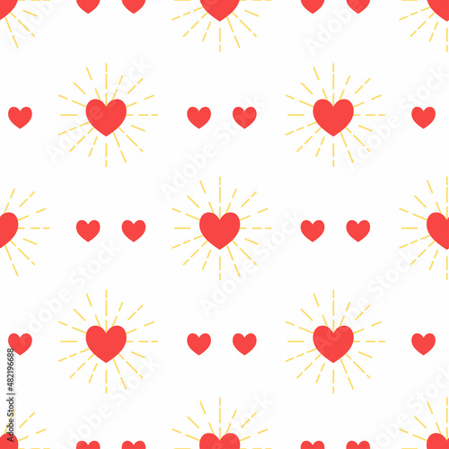 Red Hearts seamless pattern on a white background. Valentines day. Use for print, wallpaper, decoration, fabric, textile. Vector illustration in flat style.
