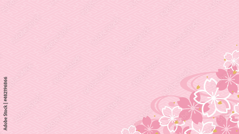 ピンクの桜のフレーム_和風素材_16:9