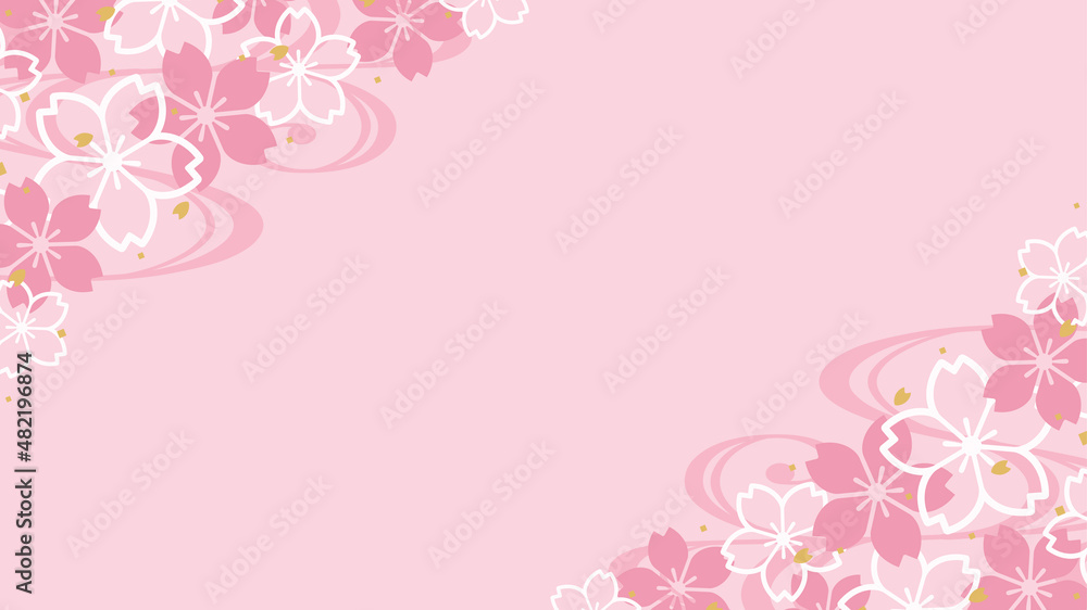ピンクの桜のフレーム_和風素材_16:9