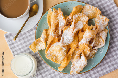 Faworki, Chrusty, Angel Wings, traditional Polish crispy pastry twists made for Carnival time. photo