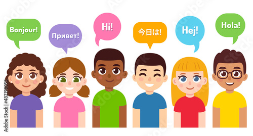 Diverse international children saying Hi