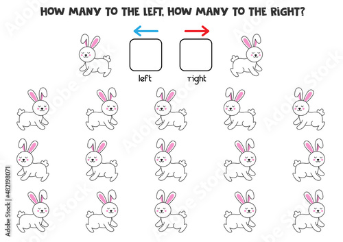 Left or right with cute rabbit. Logical worksheet for preschoolers.