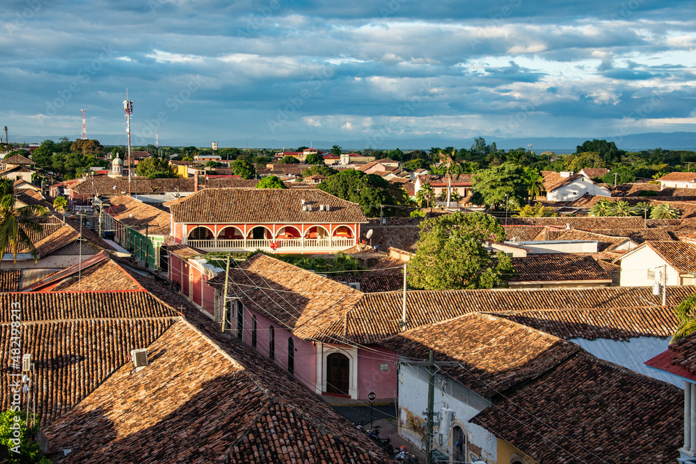 View from the La Merced bell tower of the roofs of colonial Granada, Nicaragua