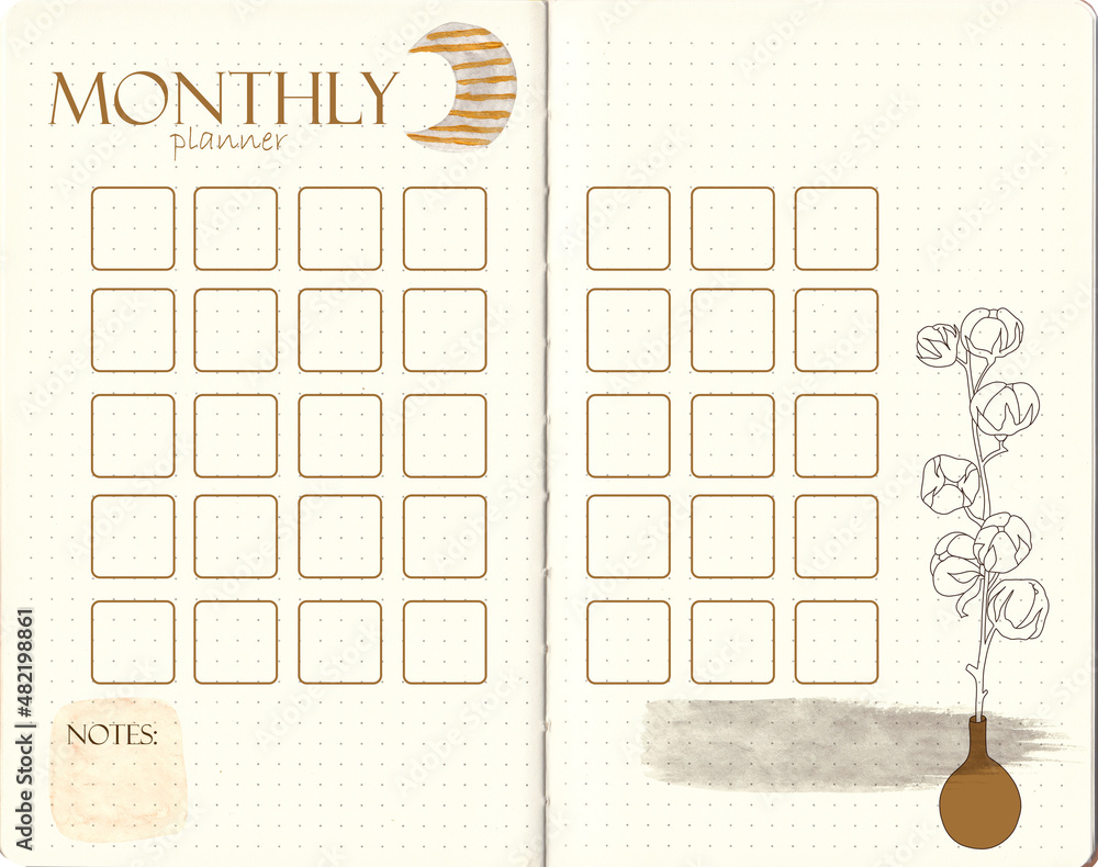 Monthly planner template. Back to school, study, modern planner, bullet ...
