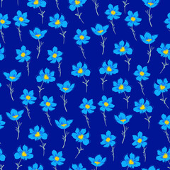 Acrylglasbilder Dunkelblaue Muster Nachtwiese Frühling Florales Kleidermuster  © Maria