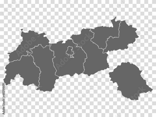 Map State Tyrol of Austria on transparent background. Blank Map Tyrol with districts for your web site design, logo, app, UI. Austria. EPS10.