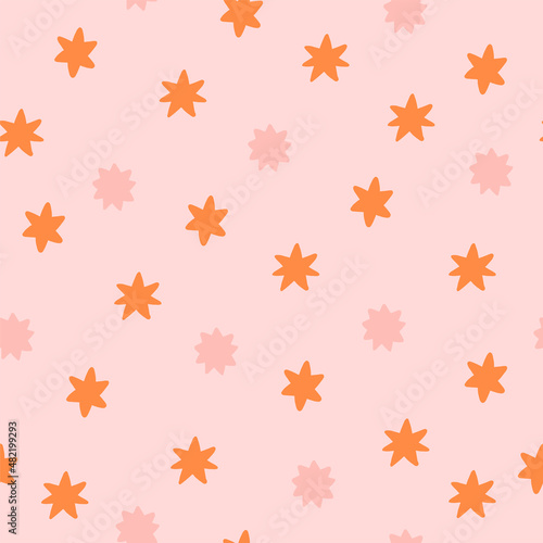 Abstract seamless patterns with stars and flowers. Retro vector background textile print, surface design and wrapping paper.