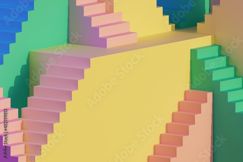 Minimalistic abstract staircase colorful background 3d illustration