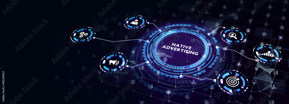 Native advertising internet publication concern digital marketing business concept. Business, Technology, Internet and network concept.3d illustration
