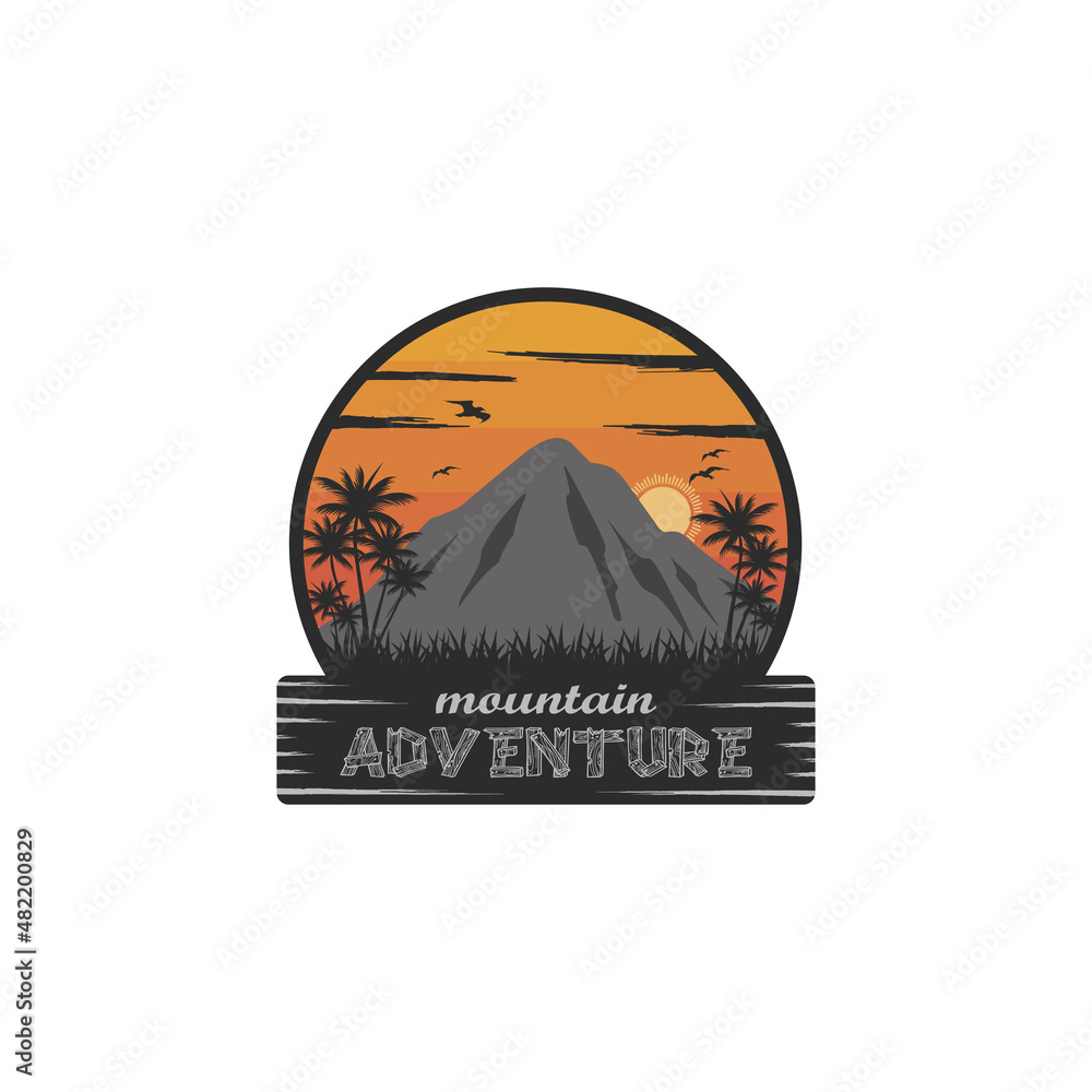 mountain logo vector, natural scenery illustration design