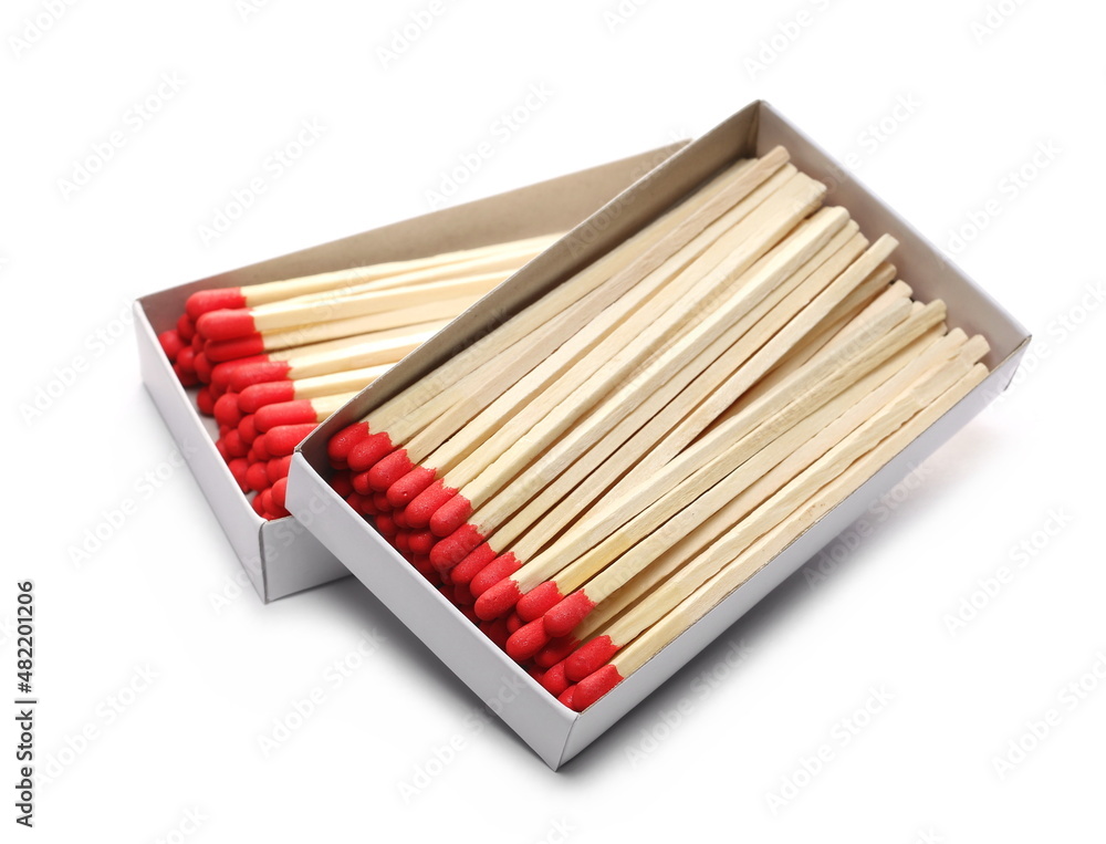 Fire matches pile with carton box isolated on white Fire matches pile with carton box isolated on white