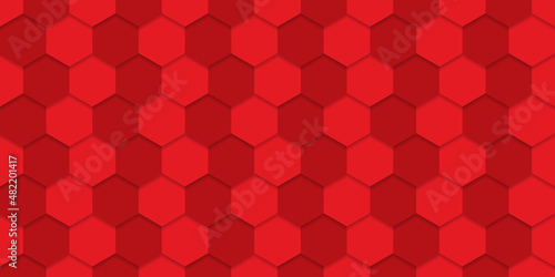 Light Red Hexagon Modern Pattern. Bright Hex Texture. Digital Blank Banner for Technology, Science, Chemistry. Hexagonal Red Futuristic Background. Modern Wallpaper Design. Vector Illustration
