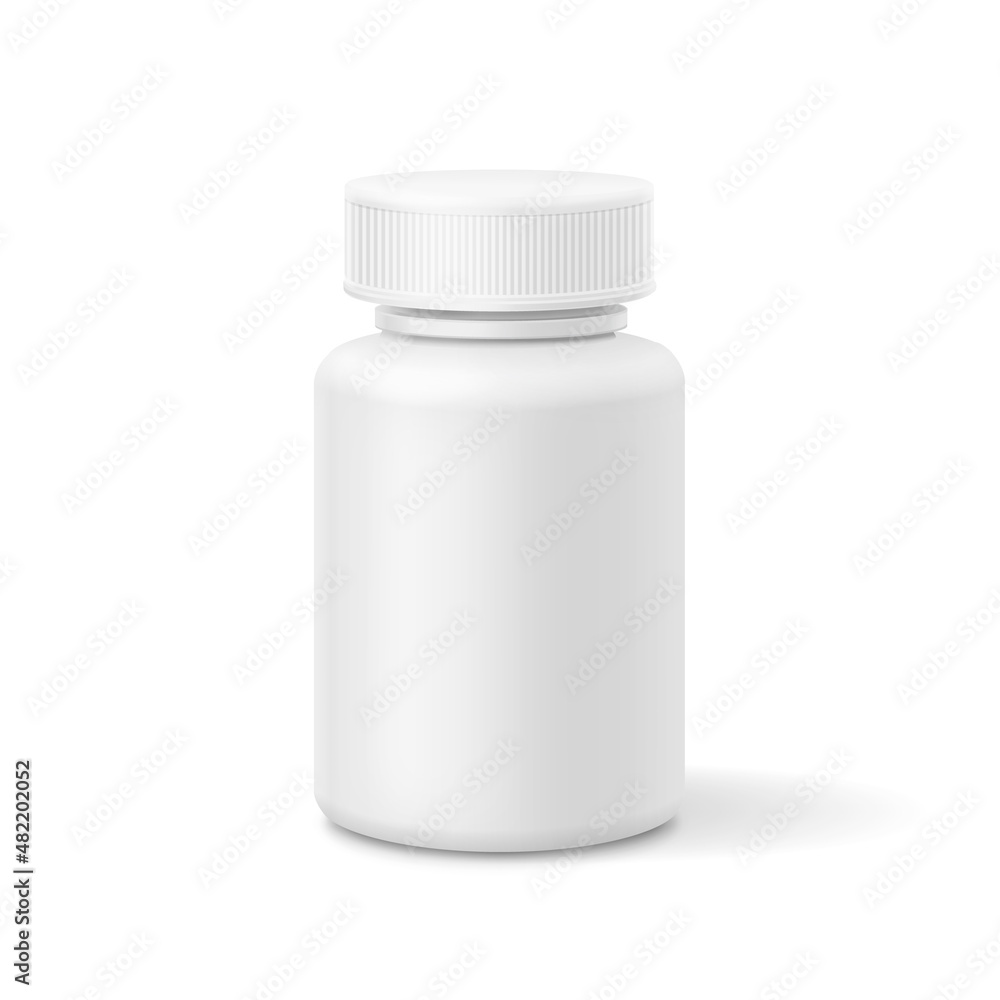 Realistic plastic bottle. Mock Up Template. White blank package for pills, Medicine container Vector 3d illustration Realistic plastic bottle. Mock Up Template. White blank package for pills, Medicine container Vector 3d illustration