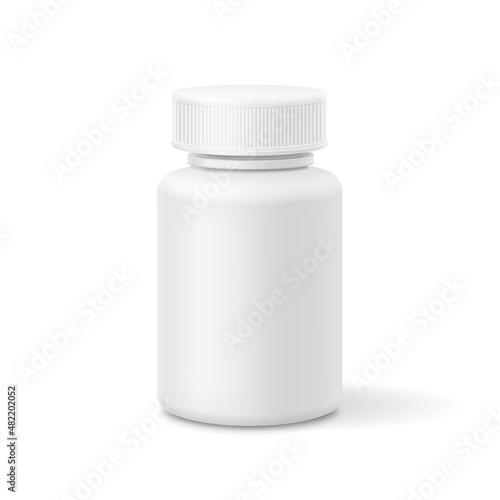Realistic plastic bottle. Mock Up Template. White blank package for pills, Medicine container Vector 3d illustration