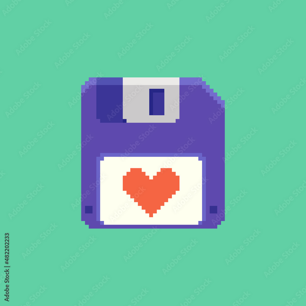 colorful simple flat pixel art illustration of cartoon blue computer