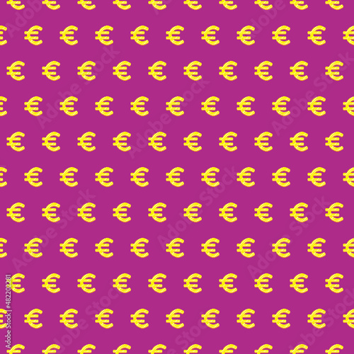 simple vector pixel art green and yellow seamless pattern of yellow or golden euro symbol with overflow