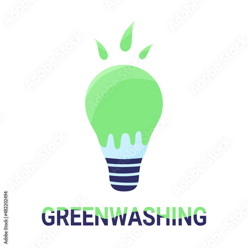 Lamp covered with green paint. Energy-saving bulb, Earth day dark hour. Greenwashing concept