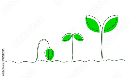 One continuous line of plant growth stages. The concept of environmental protection, Earth Day