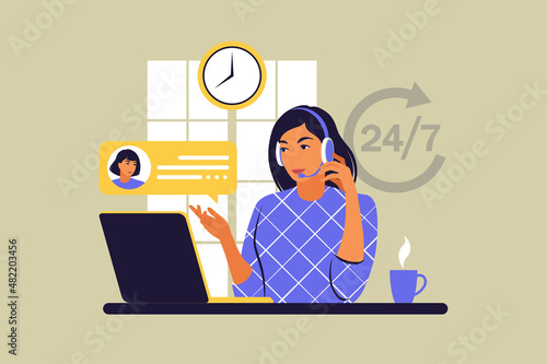 Customer support concept. Online global technical support. Vector illustration. Flat