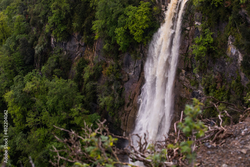 Spring sunset in Salt De Coromina waterfall, La Garrotxa, Spain photo