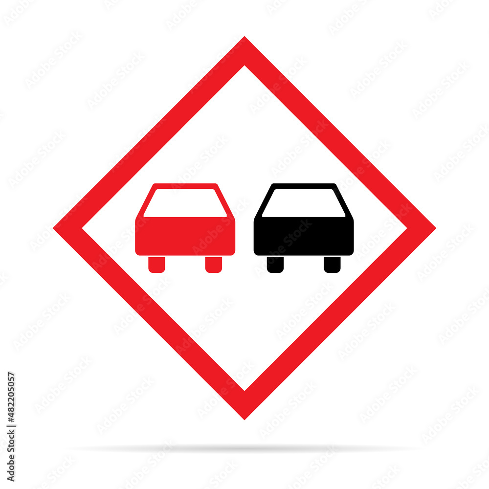 No overtaking warning road, prohibition transportation icon, car forbidden information vector illustration No overtaking warning road, prohibition transportation icon, car forbidden information vector illustration