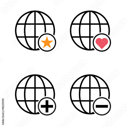 WWW world wide web set site symbol, Internet collection  icon, website address globe, flat outline sign
