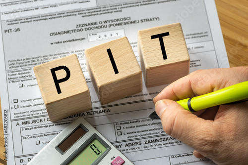 Annual tax settlement in Poland, Form for private persons, Wooden blocks with the word PIT